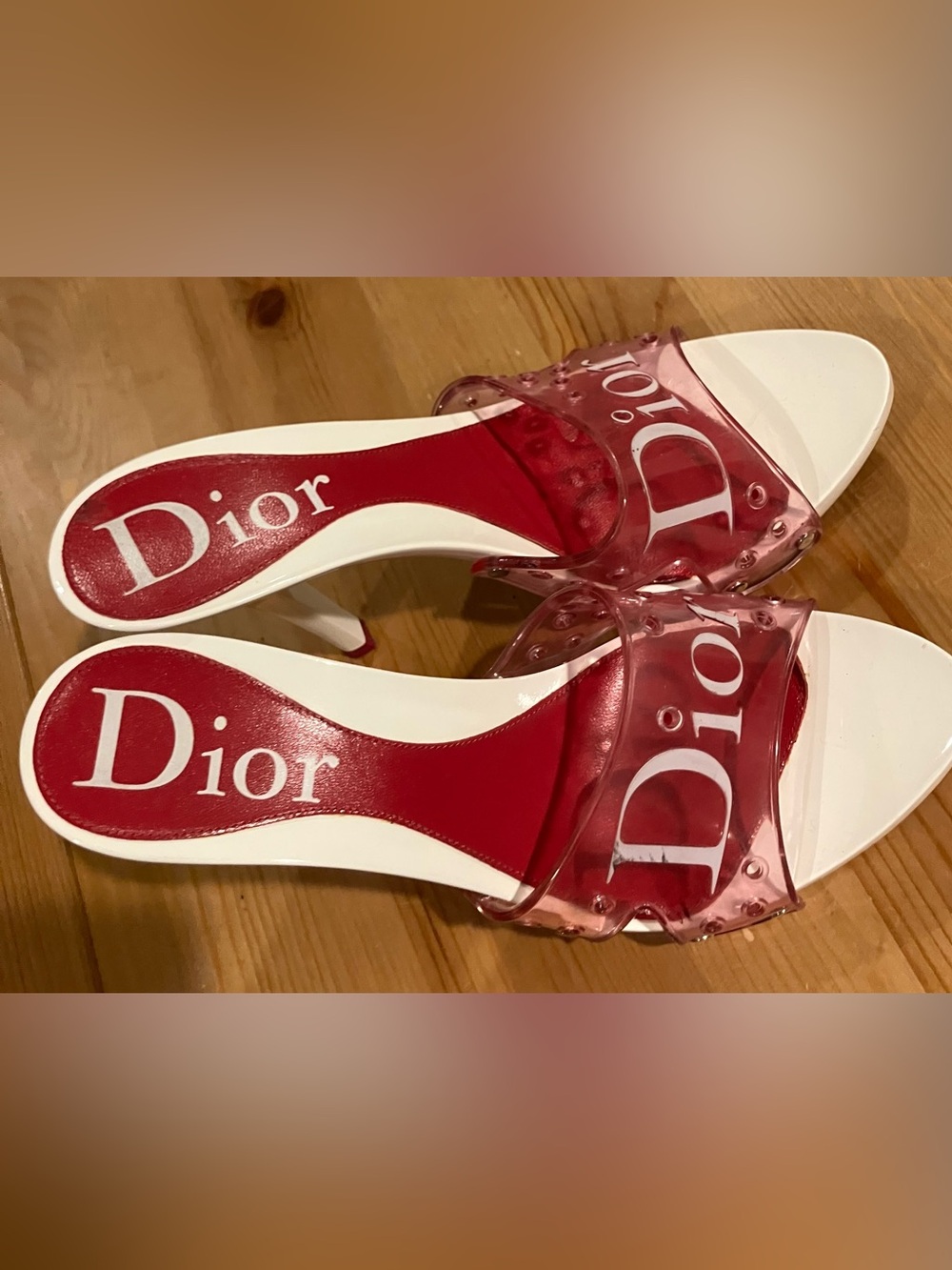 EUC RARE Christian Dior Clear Red/White Logo Slide Mules John Galiano Sz 37/7 - Picture 4 of 13